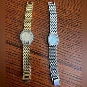 Set of 2 gold silver DMQ watches antique vintage